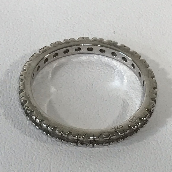 Signed SU Sterling Silver 925 Cubic Zirconia CZ Band Prong Eternity Set Ring 5 - Picture 10 of 10